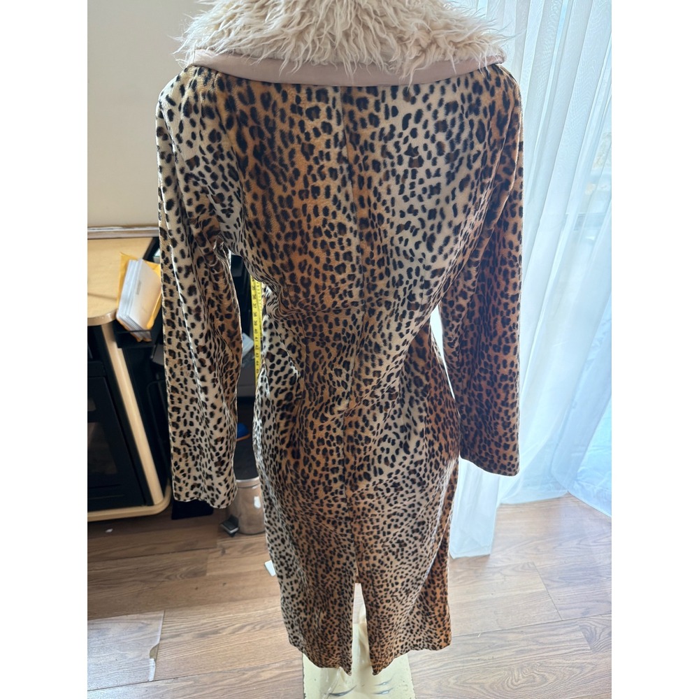 Faux Fur Collar Leopard Print Long Coat - Cream & Brown - Picture 5 of 6